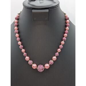 Vintage Pink Faux Pearl Burgundy Textured Bead Hook Clasp 17"-20" Necklace